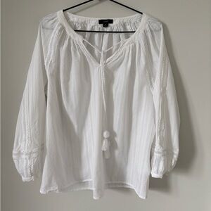 J. Crew White Boho Blouse with Tassel Detail